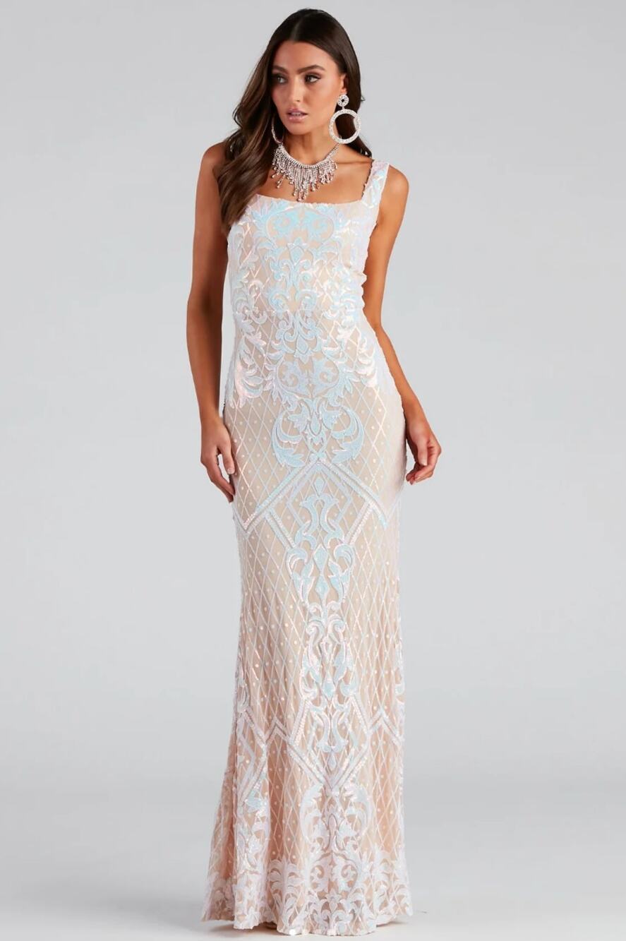 Windsor Micaela Iridescent Sequin Mermaid Formal Gown XS EUC